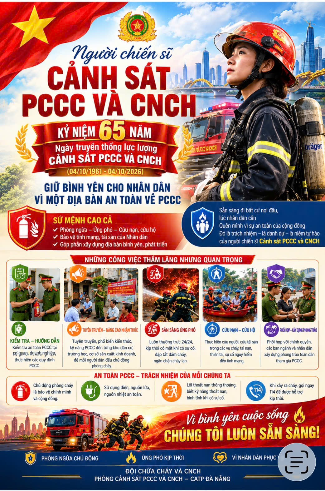 CHÀO MỪNG KỈ NIỆM 65 NĂM NGÀY TRUYỀN THỐNG LỰC LƯỢNG  CẢNH SÁT PCCC VÀ CNCH